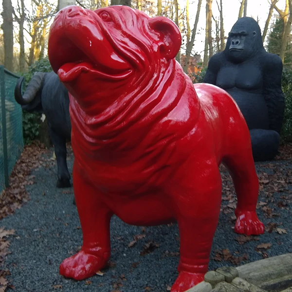 Statue Bulldog Anglais XXL Rouge Laqué - Tex Artes